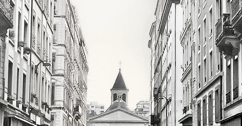 Europe Travel - Eglise Saint-Pothin Church at End of Street in Lyon, France