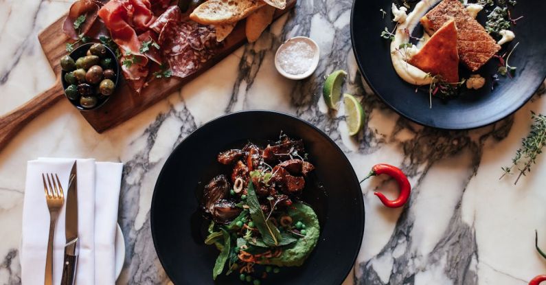 Gourmet Meals - Top View of Plates with Meals