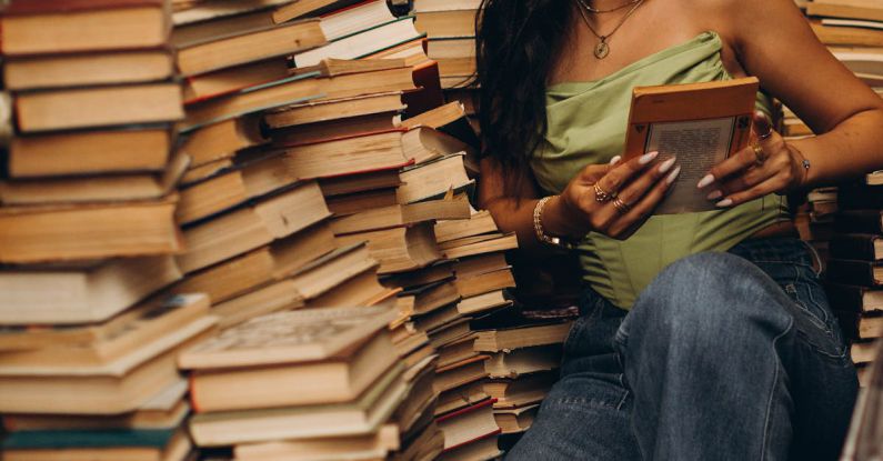 Storage Solutions - A woman sitting on a pile of books